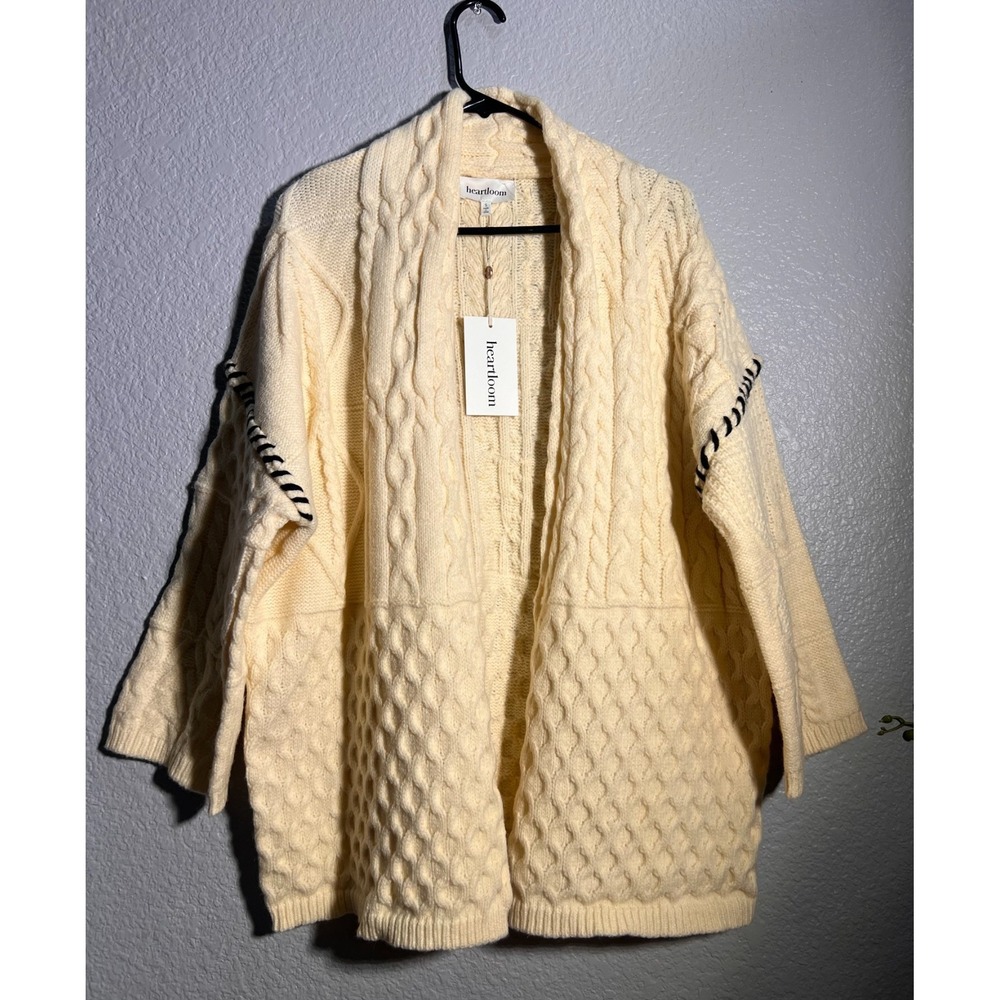 NWT Heartloom Aletta Cable-Knit Open Cardigan, Size S, Ecru